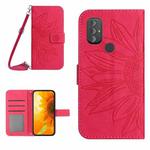 For Motorola Moto G Power 2022 Skin Feel Sun Flower Pattern Flip Leather Phone Case with Lanyard(Rose Red)