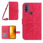 For Motorola Moto G Pure 2021 Skin Feel Sun Flower Pattern Flip Leather Phone Case with Lanyard(Rose Red)