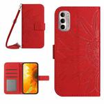 For Motorola Moto G Stylus 2022 4G Skin Feel Sun Flower Pattern Flip Leather Phone Case with Lanyard(Red)
