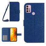 For Motorola Moto G10/G20/G30 Skin Feel Sun Flower Pattern Flip Leather Phone Case with Lanyard(Dark Blue)