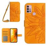 For Motorola Moto G10/G20/G30 Skin Feel Sun Flower Pattern Flip Leather Phone Case with Lanyard(Yellow)