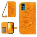 For Motorola Moto G22 Skin Feel Sun Flower Pattern Flip Leather Phone Case with Lanyard(Yellow)