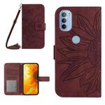 For Motorola Moto G31/G41 Skin Feel Sun Flower Pattern Flip Leather Phone Case with Lanyard(Wine Red)