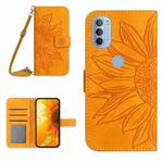 For Motorola Moto G31/G41 Skin Feel Sun Flower Pattern Flip Leather Phone Case with Lanyard(Yellow)