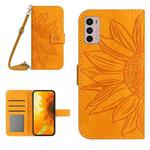 For Motorola Moto G42 Skin Feel Sun Flower Pattern Flip Leather Phone Case with Lanyard(Yellow)