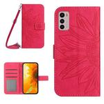 For Motorola Moto G42 Skin Feel Sun Flower Pattern Flip Leather Phone Case with Lanyard(Rose Red)