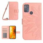 For Motorola Moto G50 Skin Feel Sun Flower Pattern Flip Leather Phone Case with Lanyard(Pink)