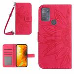 For Motorola Moto G50 Skin Feel Sun Flower Pattern Flip Leather Phone Case with Lanyard(Rose Red)