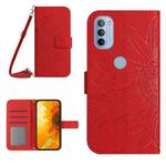 For Motorola Moto G51 5G Skin Feel Sun Flower Pattern Flip Leather Phone Case with Lanyard(Red)