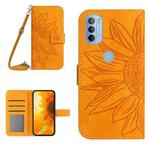 For Motorola Moto G51 5G Skin Feel Sun Flower Pattern Flip Leather Phone Case with Lanyard(Yellow)