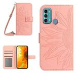 For Motorola Moto G60 Skin Feel Sun Flower Pattern Flip Leather Phone Case with Lanyard(Pink)
