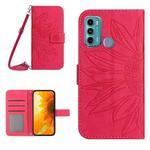 For Motorola Moto G60 Skin Feel Sun Flower Pattern Flip Leather Phone Case with Lanyard(Rose Red)