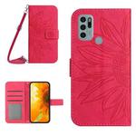 For Motorola Moto G60S Skin Feel Sun Flower Pattern Flip Leather Phone Case with Lanyard(Rose Red)