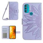 For Motorola Moto G71 5G Skin Feel Sun Flower Pattern Flip Leather Phone Case with Lanyard(Purple)