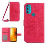 For Motorola Moto G71 5G Skin Feel Sun Flower Pattern Flip Leather Phone Case with Lanyard(Rose Red)