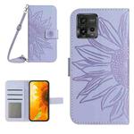For Motorola Moto G72 5G Skin Feel Sun Flower Pattern Flip Leather Phone Case with Lanyard(Purple)