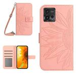 For Motorola Moto G72 5G Skin Feel Sun Flower Pattern Flip Leather Phone Case with Lanyard(Pink)