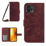 For Motorola Moto G72 5G Skin Feel Sun Flower Pattern Flip Leather Phone Case with Lanyard(Wine Red)