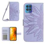 For Motorola Moto G100 Skin Feel Sun Flower Pattern Flip Leather Phone Case with Lanyard(Purple)