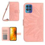 For Motorola Moto G100 Skin Feel Sun Flower Pattern Flip Leather Phone Case with Lanyard(Pink)