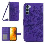 For Motorola Moto G200 5G Skin Feel Sun Flower Pattern Flip Leather Phone Case with Lanyard(Dark Purple)