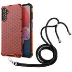 For Samsung Galaxy A14 5G Lanyard Honeycomb Phone Case(Red)
