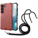For Samsung Galaxy S23 5G Lanyard Honeycomb Phone Case(Red)