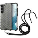 For Samsung Galaxy S23 5G Lanyard Honeycomb Phone Case(Black)