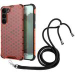 For Samsung  Galaxy S23+ 5G Lanyard Honeycomb Phone Case(Red)