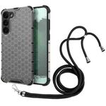 For Samsung  Galaxy S23+ 5G Lanyard Honeycomb Phone Case(Black)