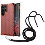 For Samsung Galaxy S23 Ultra 5G Lanyard Honeycomb Phone Case(Red)