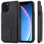 For iPhone 11 Pro Cat Tree Embossing Pattern Shockproof Protective Case with Card Slots & Photo Frame & Holder(Black)