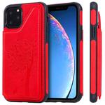 For iPhone 11 Pro Cat Tree Embossing Pattern Shockproof Protective Case with Card Slots & Photo Frame & Holder(Red)