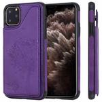 For iPhone 11 Pro Max Cat Tree Embossing Pattern Shockproof Protective Case with Card Slots & Photo Frame & Holder(Purple)