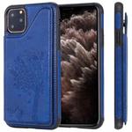 For iPhone 11 Pro Max Cat Tree Embossing Pattern Shockproof Protective Case with Card Slots & Photo Frame & Holder(Blue)