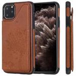 For iPhone 11 Pro Max Cat Tree Embossing Pattern Shockproof Protective Case with Card Slots & Photo Frame & Holder(Brown)