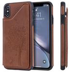 For iPhone XS Max Cat Tree Embossing Pattern Shockproof Protective Case with Card Slots & Photo Frame & Holder(Brown)