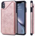 For iPhone XS Max Cat Tree Embossing Pattern Shockproof Protective Case with Card Slots & Photo Frame & Holder(Rose Gold)