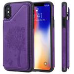 For iPhone XS / X Cat Tree Embossing Pattern Shockproof Protective Case with Card Slots & Photo Frame & Holder(Purple)