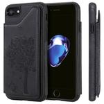For iPhone SE 2020 & 8 & 7 Cat Tree Embossing Pattern Shockproof Protective Case with Card Slots & Photo Frame & Holder(Black)