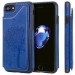 For iPhone SE 2020 & 8 & 7 Cat Tree Embossing Pattern Shockproof Protective Case with Card Slots & Photo Frame & Holder(Blue)