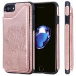 For iPhone SE 2020 & 8 & 7 Cat Tree Embossing Pattern Shockproof Protective Case with Card Slots & Photo Frame & Holder(Rose Gold)