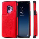 For Galaxy S9 Cat Tree Embossing Pattern Shockproof Protective Case with Card Slots & Photo Frame & Holder(Red)