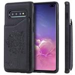 For Galaxy S10+ Cat Tree Embossing Pattern Shockproof Protective Case with Card Slots & Photo Frame & Holder(Black)