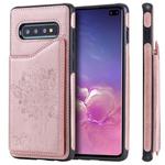 For Galaxy S10+ Cat Tree Embossing Pattern Shockproof Protective Case with Card Slots & Photo Frame & Holder(Rose Gold)