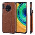 For Huawei Mate 30 Cat Tree Embossing Pattern Shockproof Protective Case with Card Slots & Photo Frame & Holder(Brown)