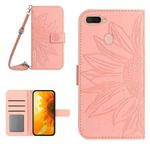 For OPPO A7/A12 Skin Feel Sun Flower Pattern Flip Leather Phone Case with Lanyard(Pink)