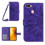 For OPPO A7/A12 Skin Feel Sun Flower Pattern Flip Leather Phone Case with Lanyard(Dark Purple)