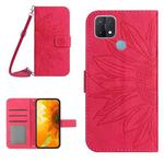 For OPPO A15/A15S Skin Feel Sun Flower Pattern Flip Leather Phone Case with Lanyard(Rose Red)