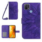 For OPPO A15/A15S Skin Feel Sun Flower Pattern Flip Leather Phone Case with Lanyard(Dark Purple)